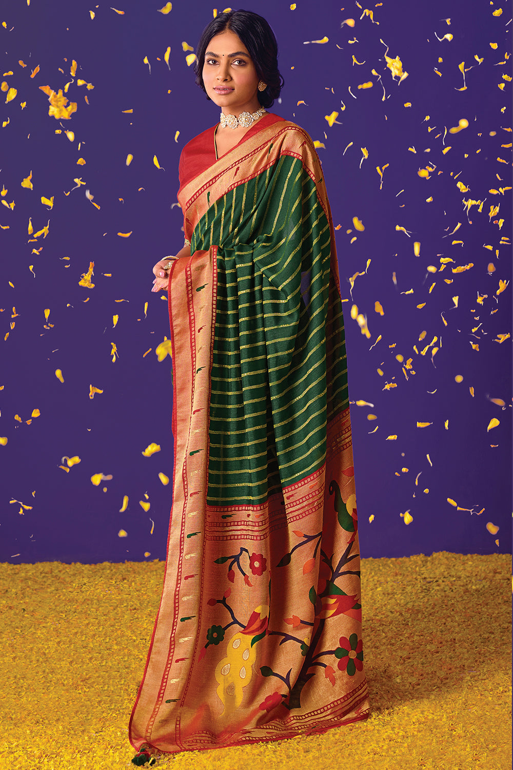 green brasso saree