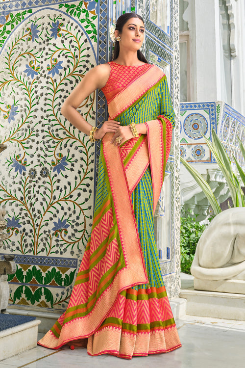 green brasso saree