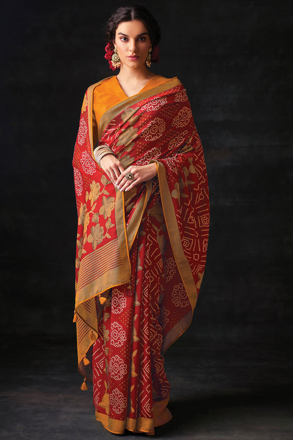 red brasso saree