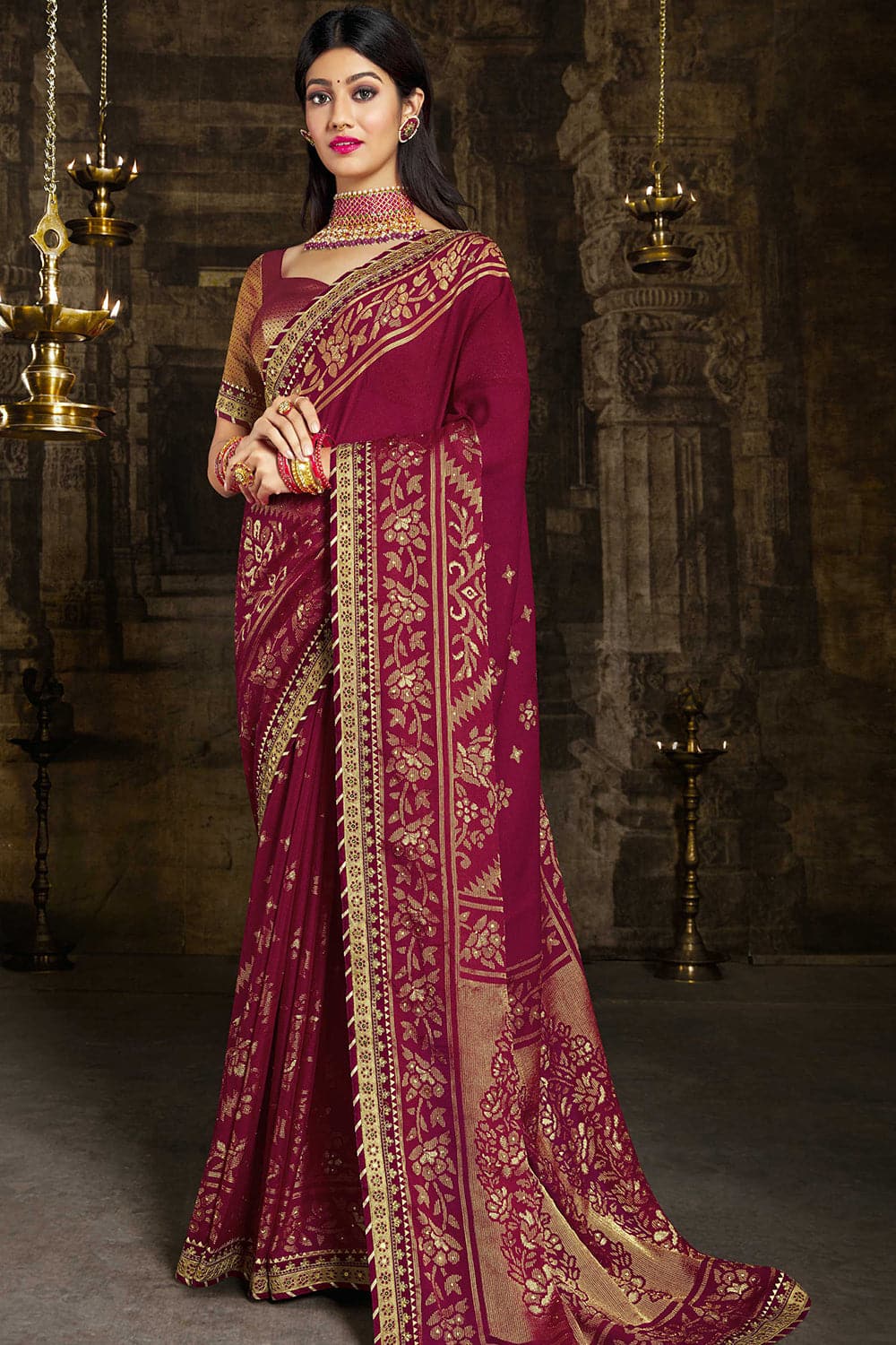 maroon saree