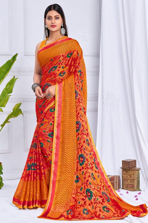 Woven Art Silk Saree in Dark Orange : SFB834