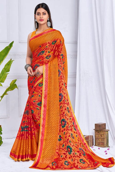 Handloom Golden Orange Pure Chanderi Silk Saree With Tissue Border –  WeaverStory