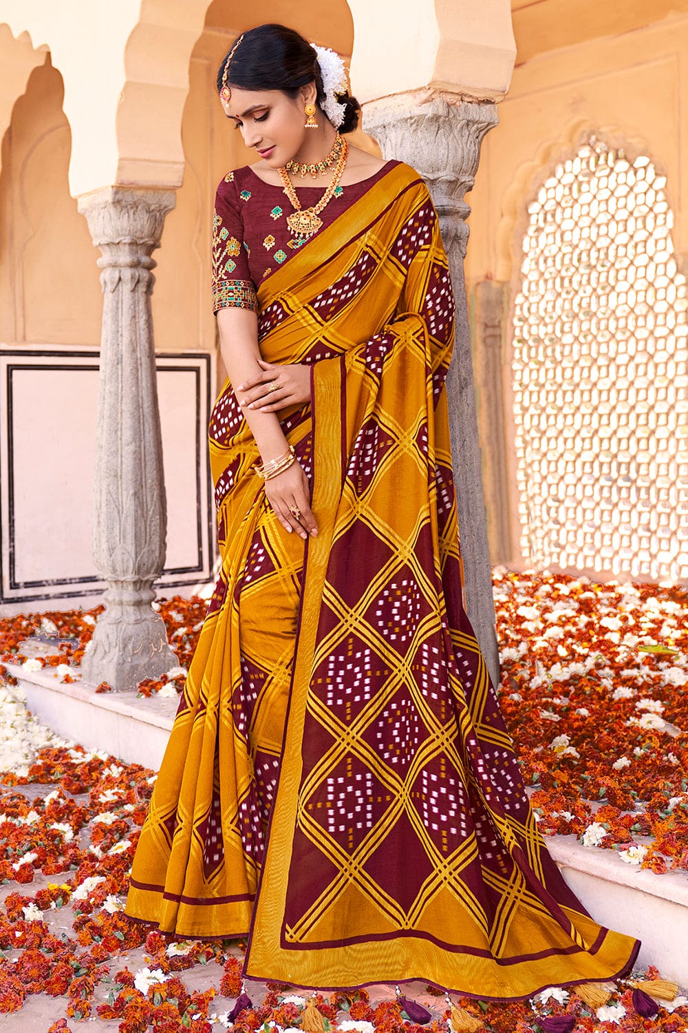 yellow brasso saree