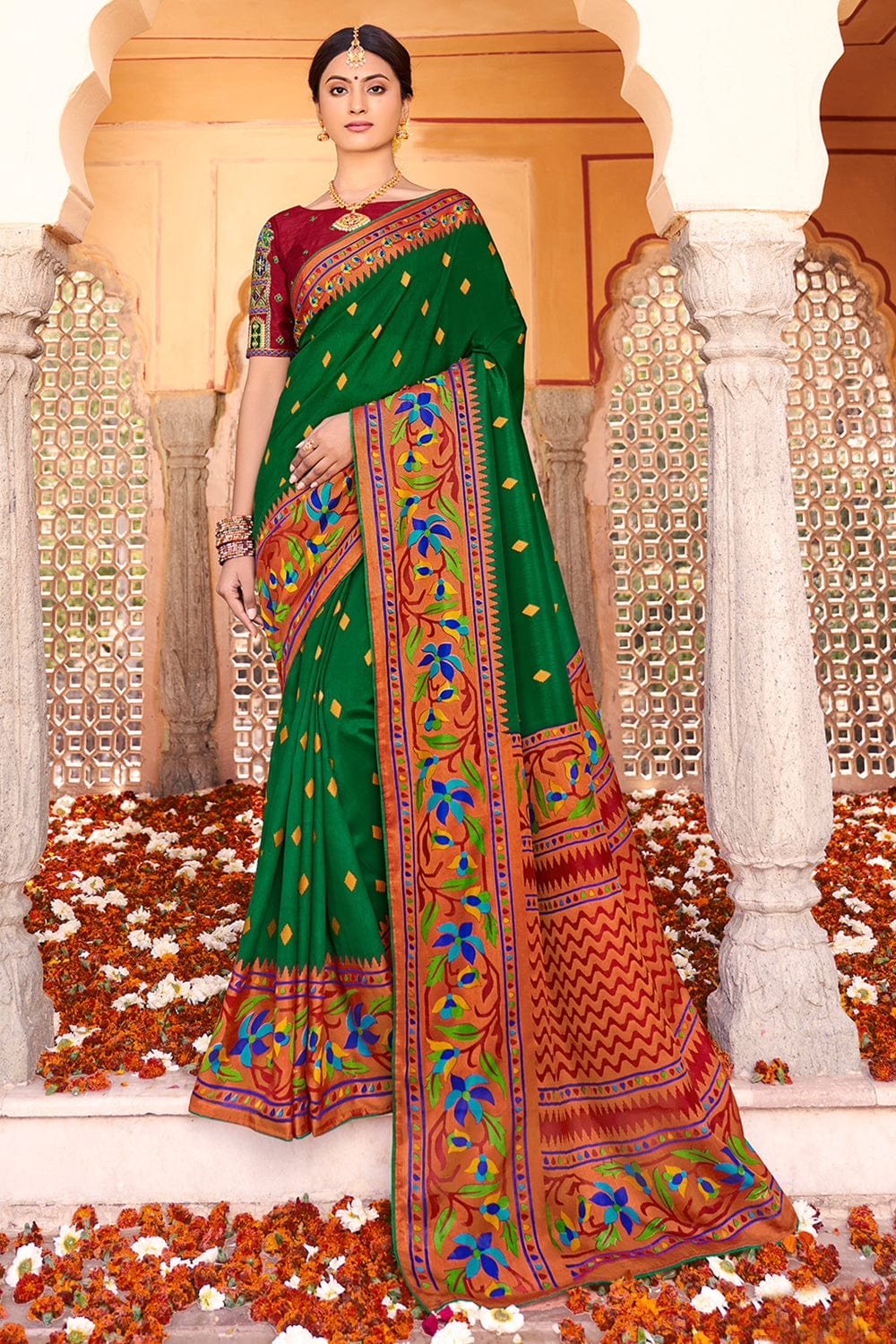 green brasso saree