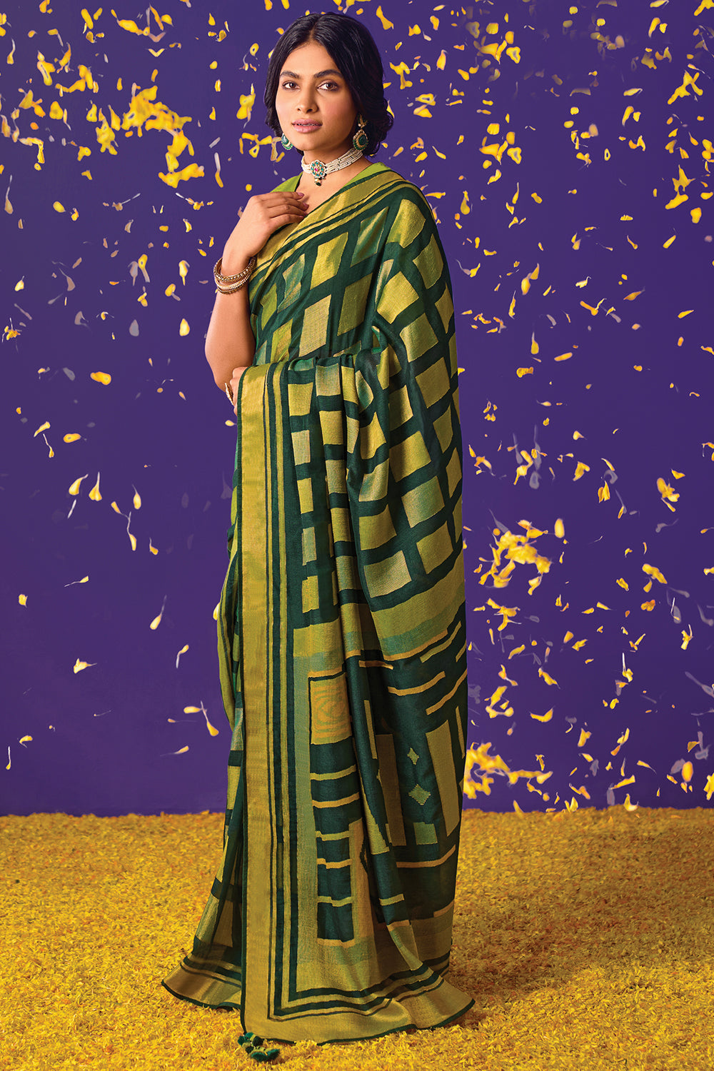 green brasso saree