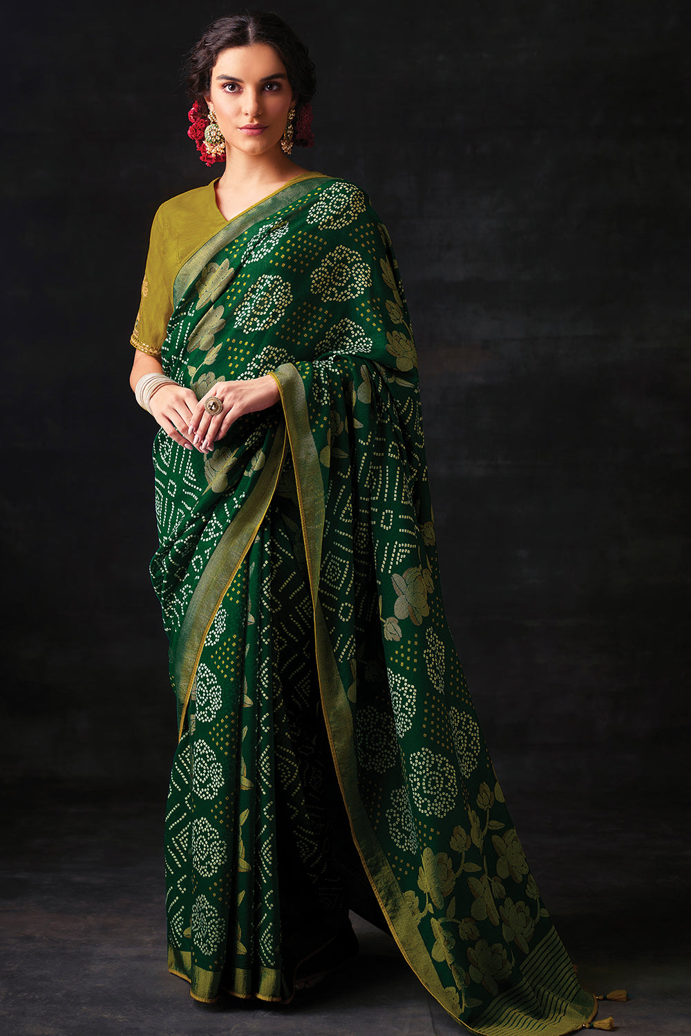 green brasso saree