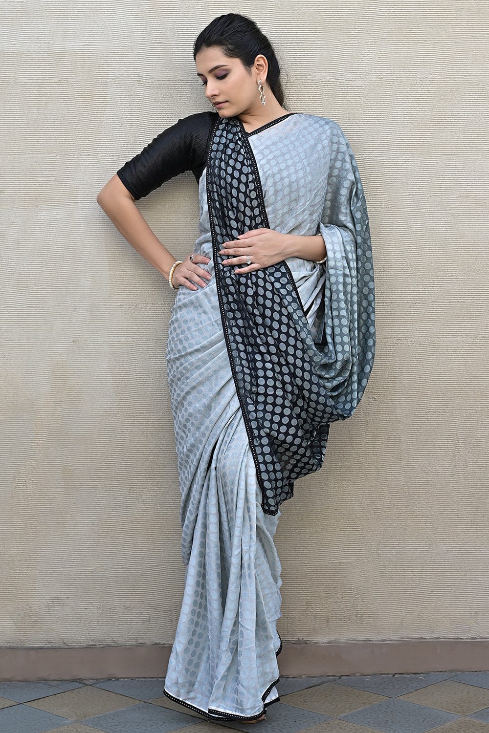 Grey and Black Shaded Shimmer Saree 2588SR12