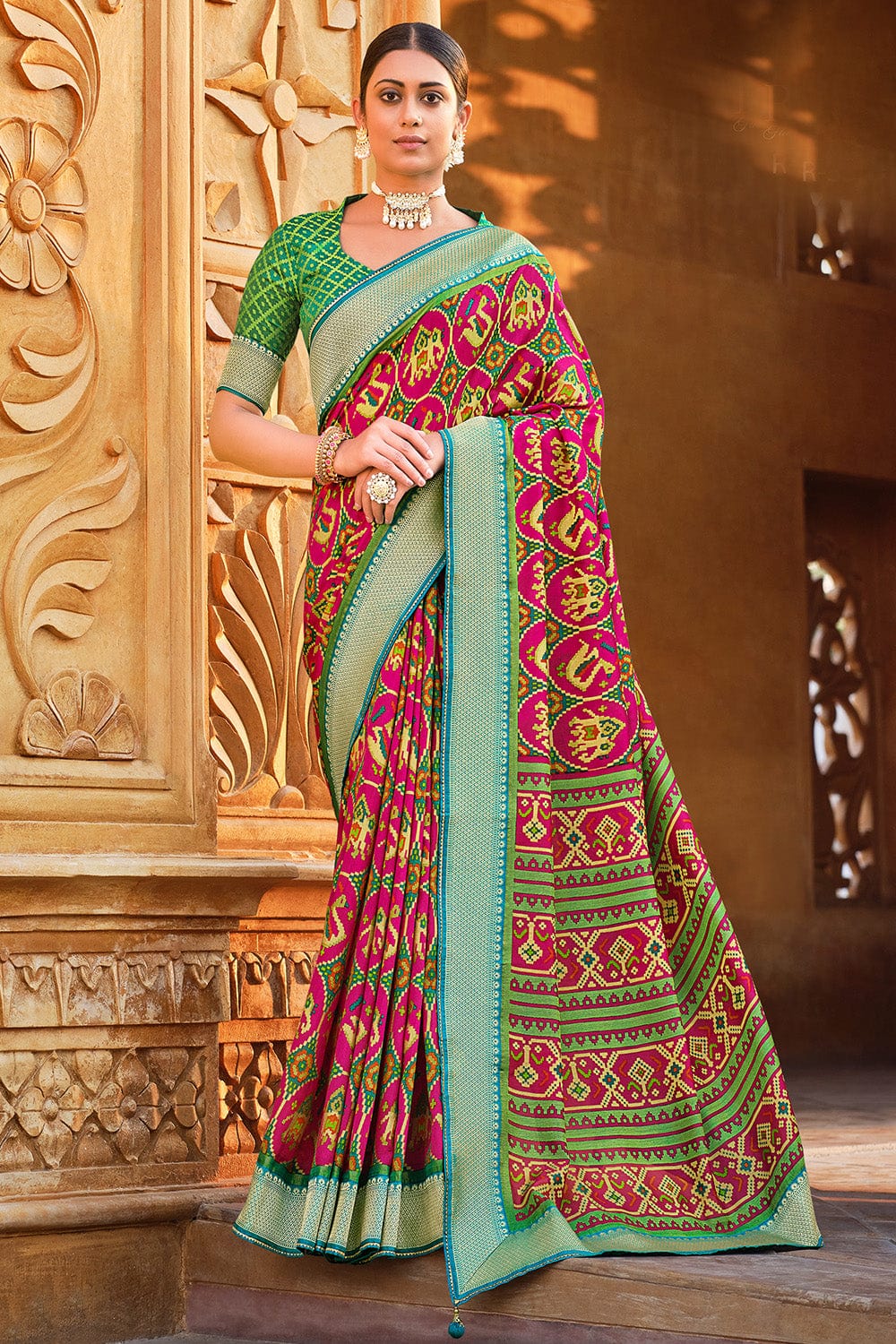 pink brasso saree