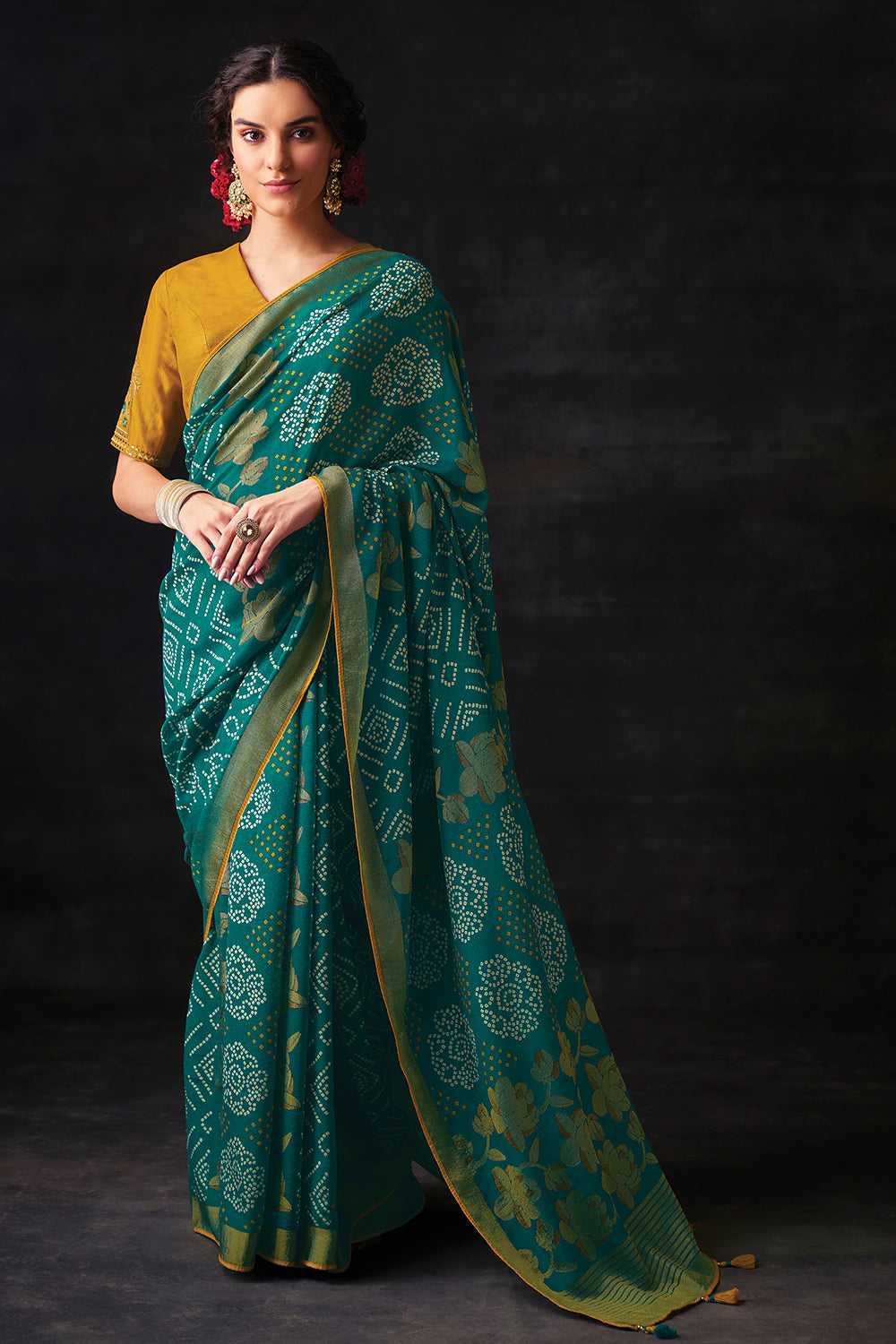 green brasso saree