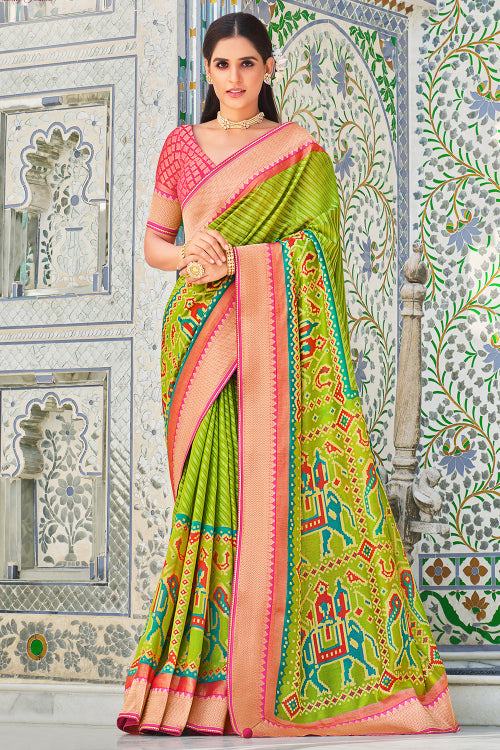 green brasso saree