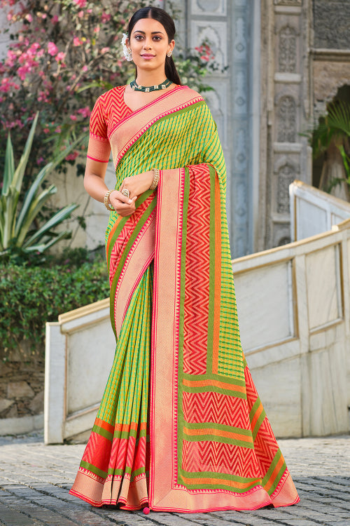 green brasso saree