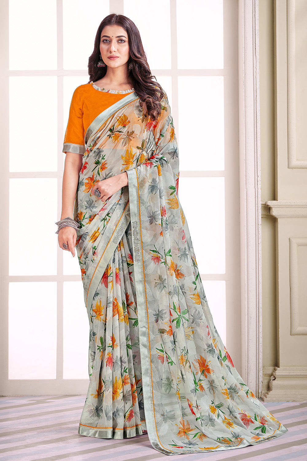 grey brasso saree