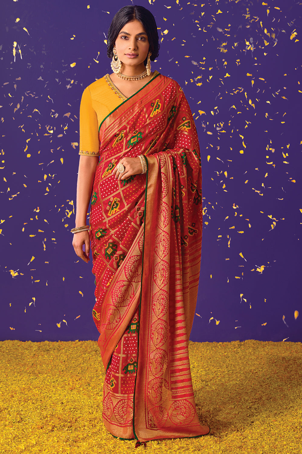 red brasso saree