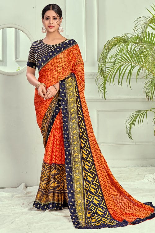 orange brasso saree