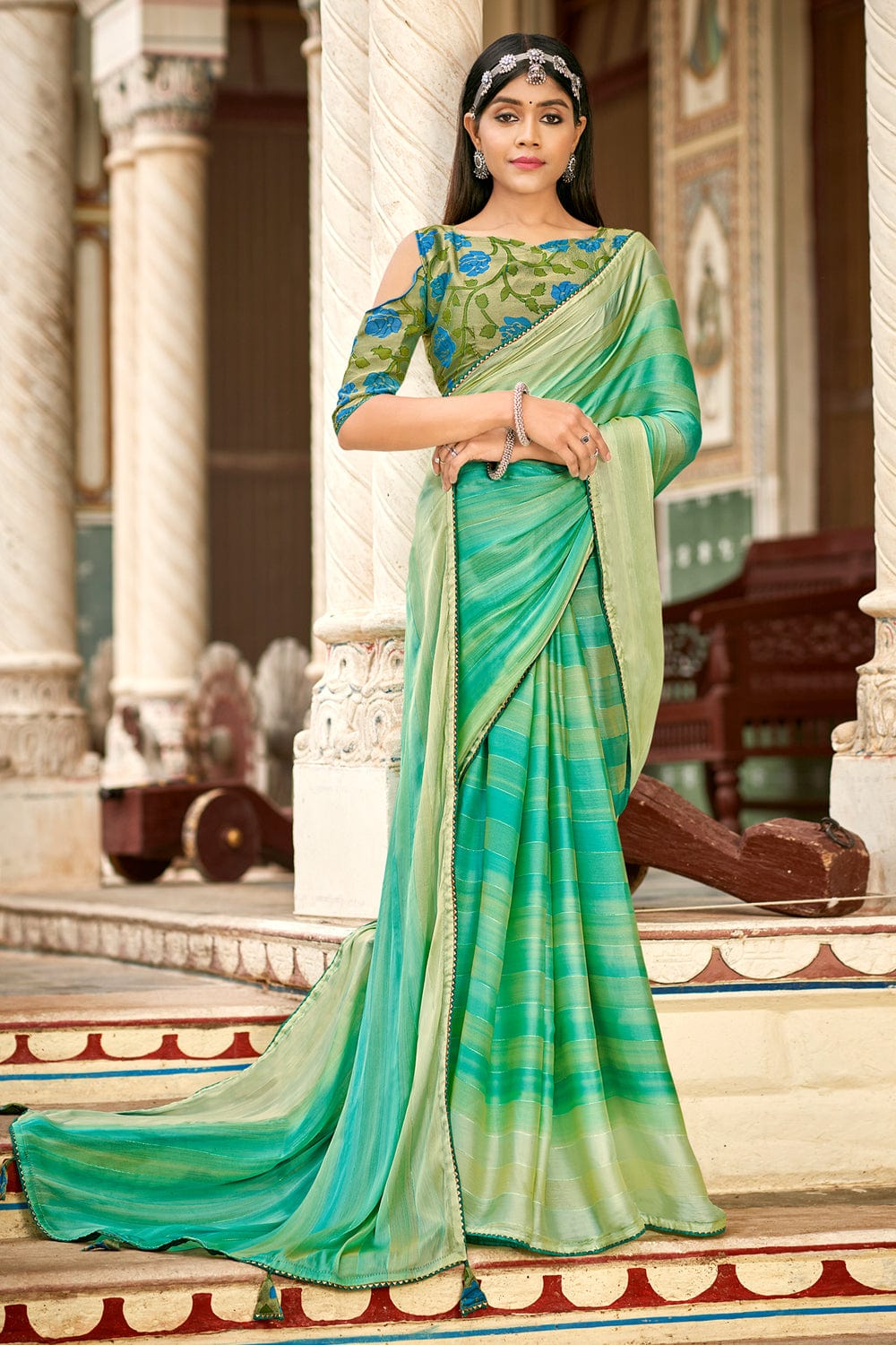 blue brasso saree