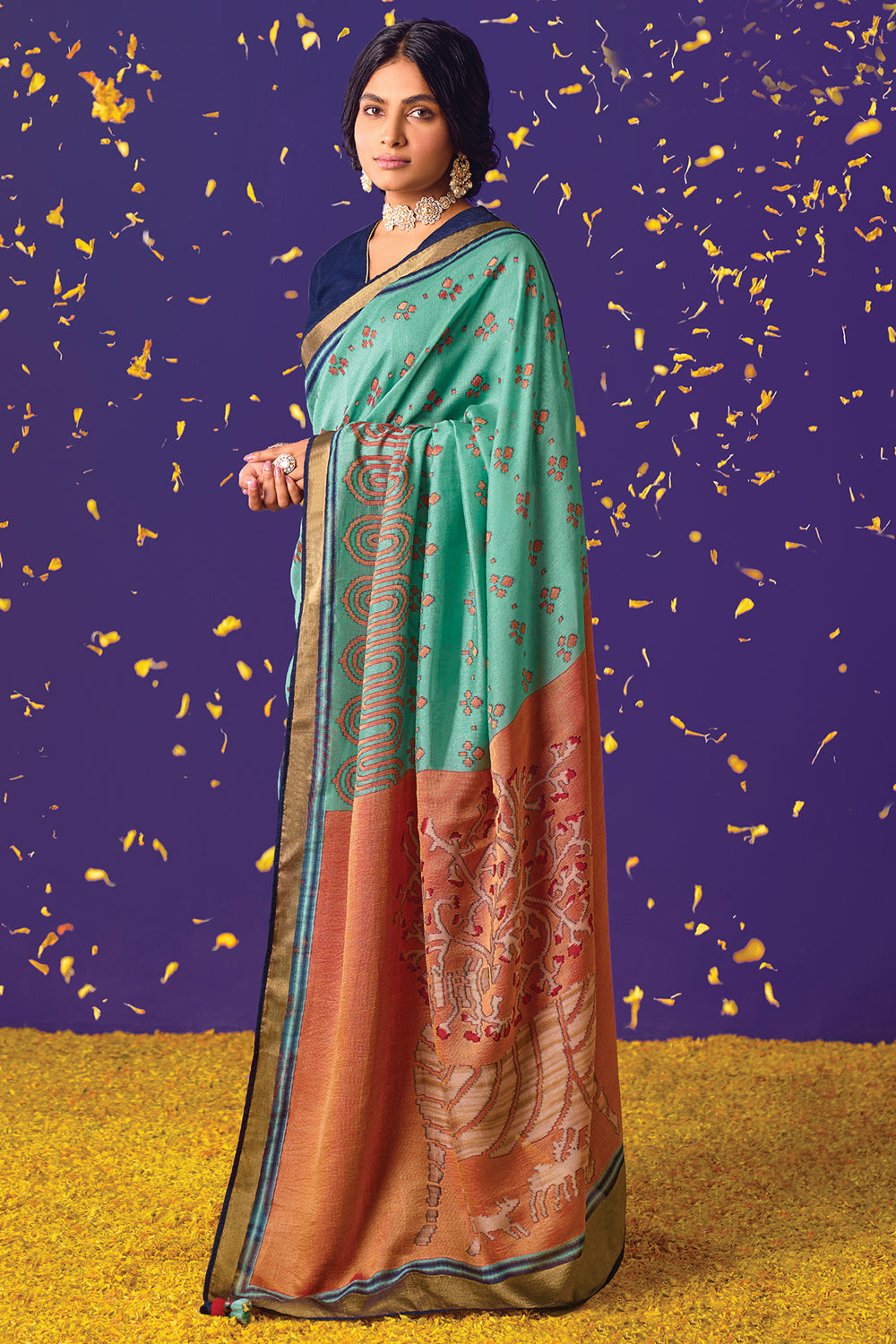 blue brasso saree