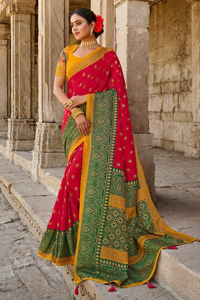 Georgette Red Chunri Print Bandhani Saree, Bandhej, Party Wear at Rs 799 in  Surat