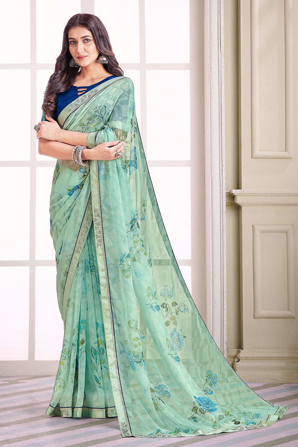 blue brasso saree