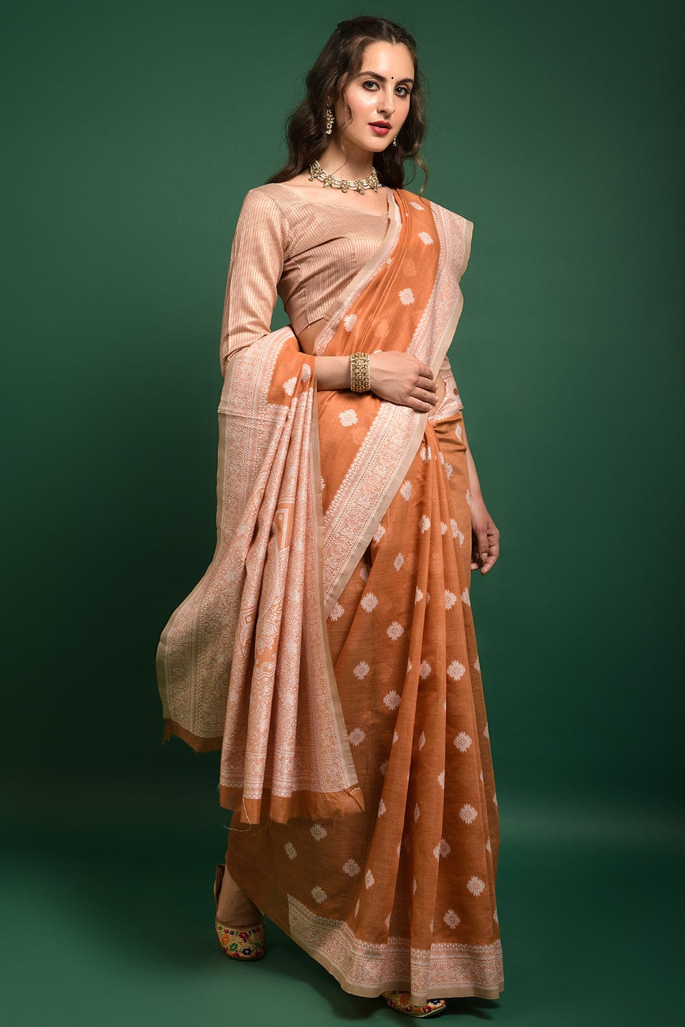 orange chanderi saree