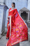 Chilli Red Printed Chanderi Saree