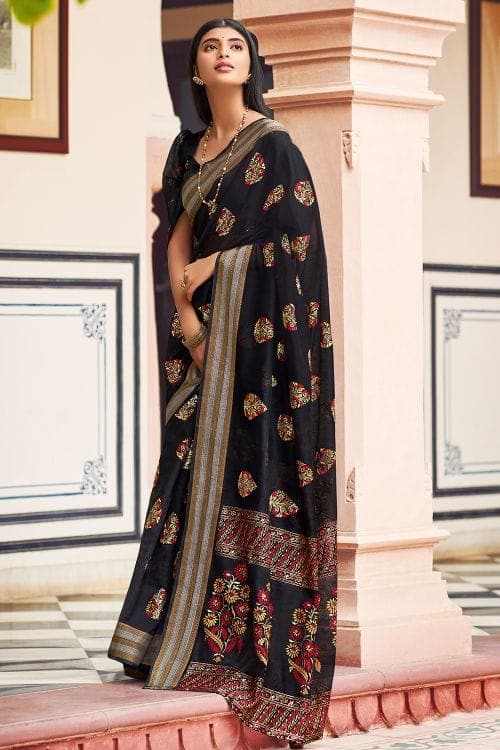 Chanderi Saree Ebony Black Chanderi Saree saree online