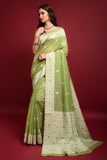 green chanderi saree