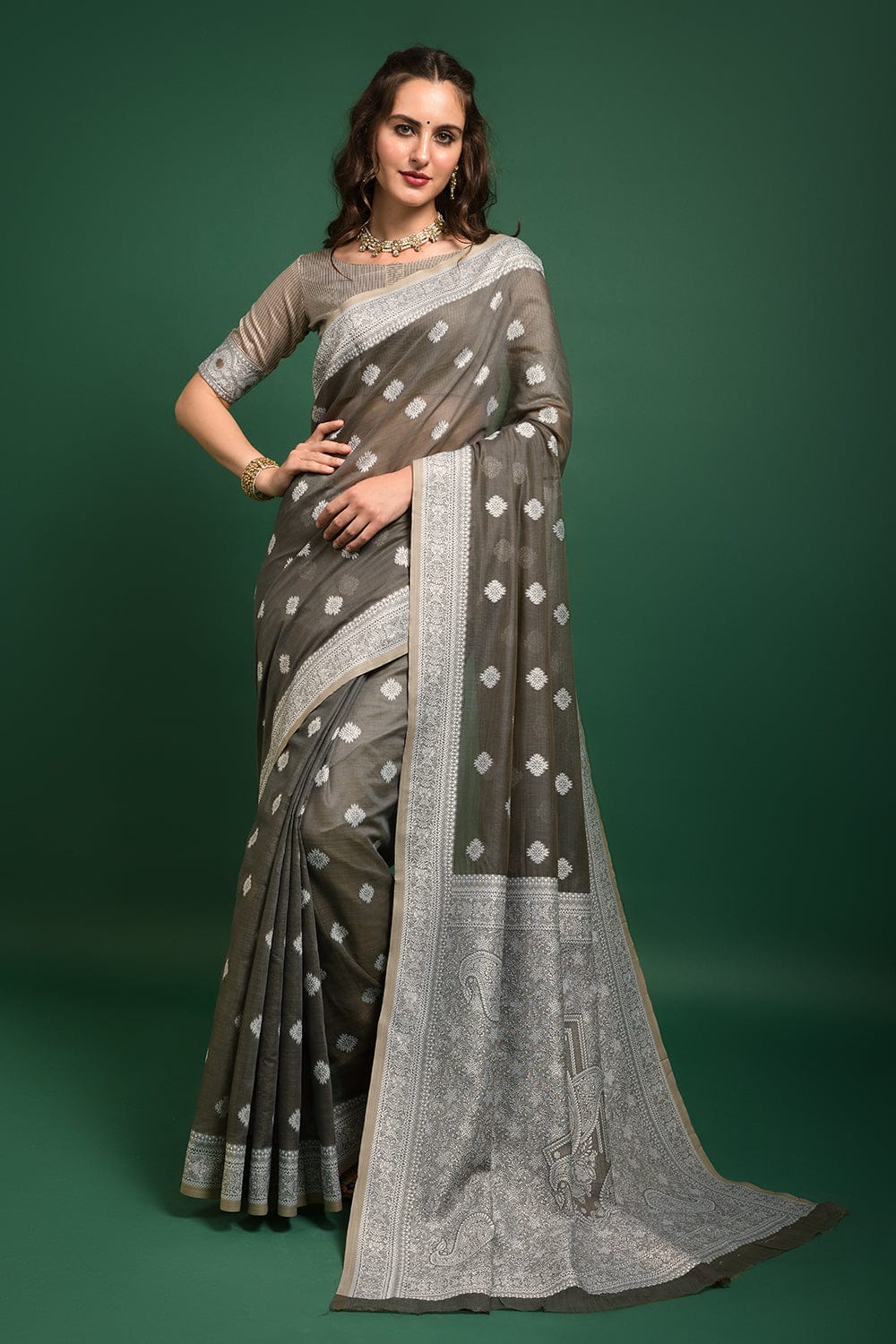 grey chanderi saree