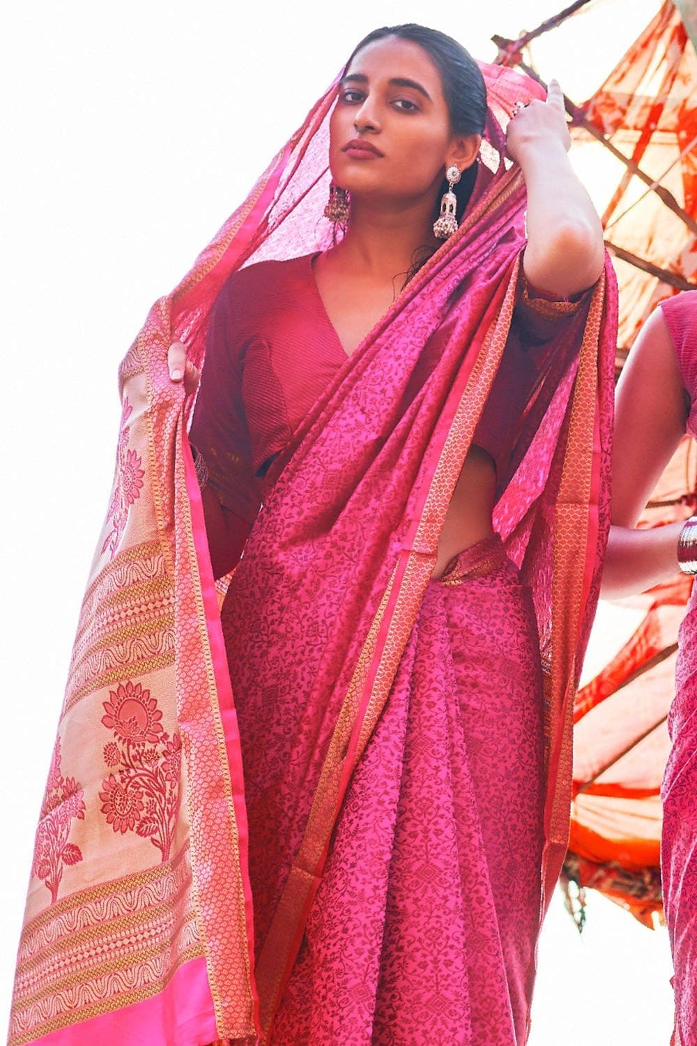 Chanderi Saree Hot Pink With Dark Pink Prints Chanderi Saree saree online