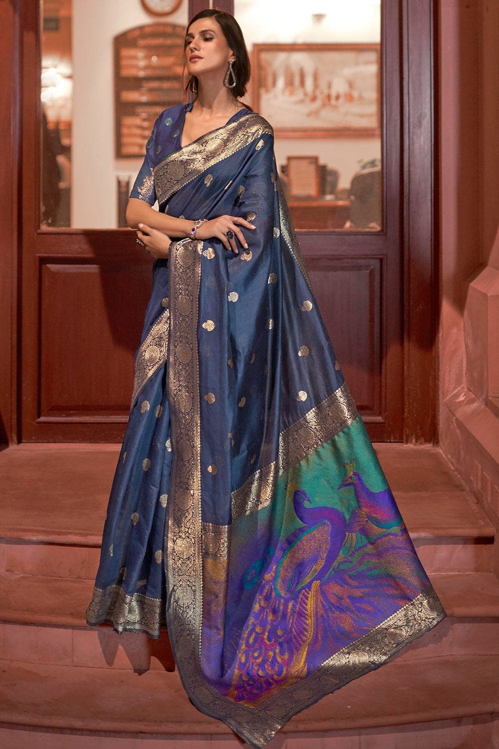 EE-S28809 Indigo Blue Chanderi – sakhifashions