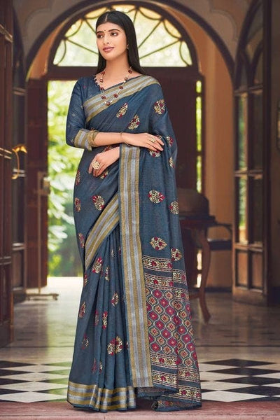 Buy Blue with green shaded Chanderi Silk Saree SA-281 Online in India