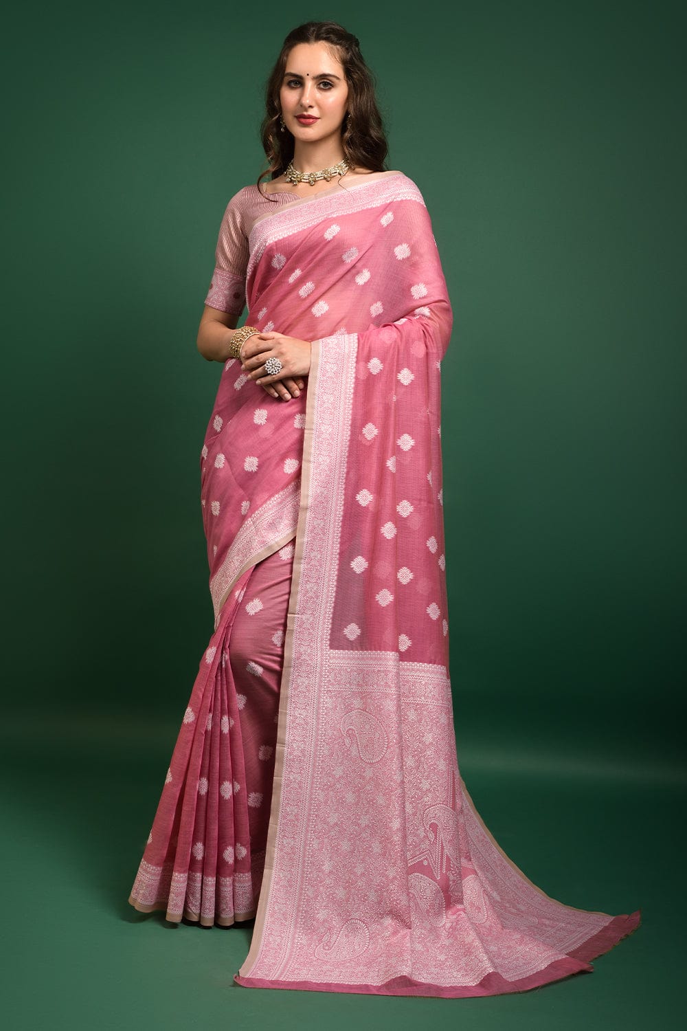 pink chanderi saree