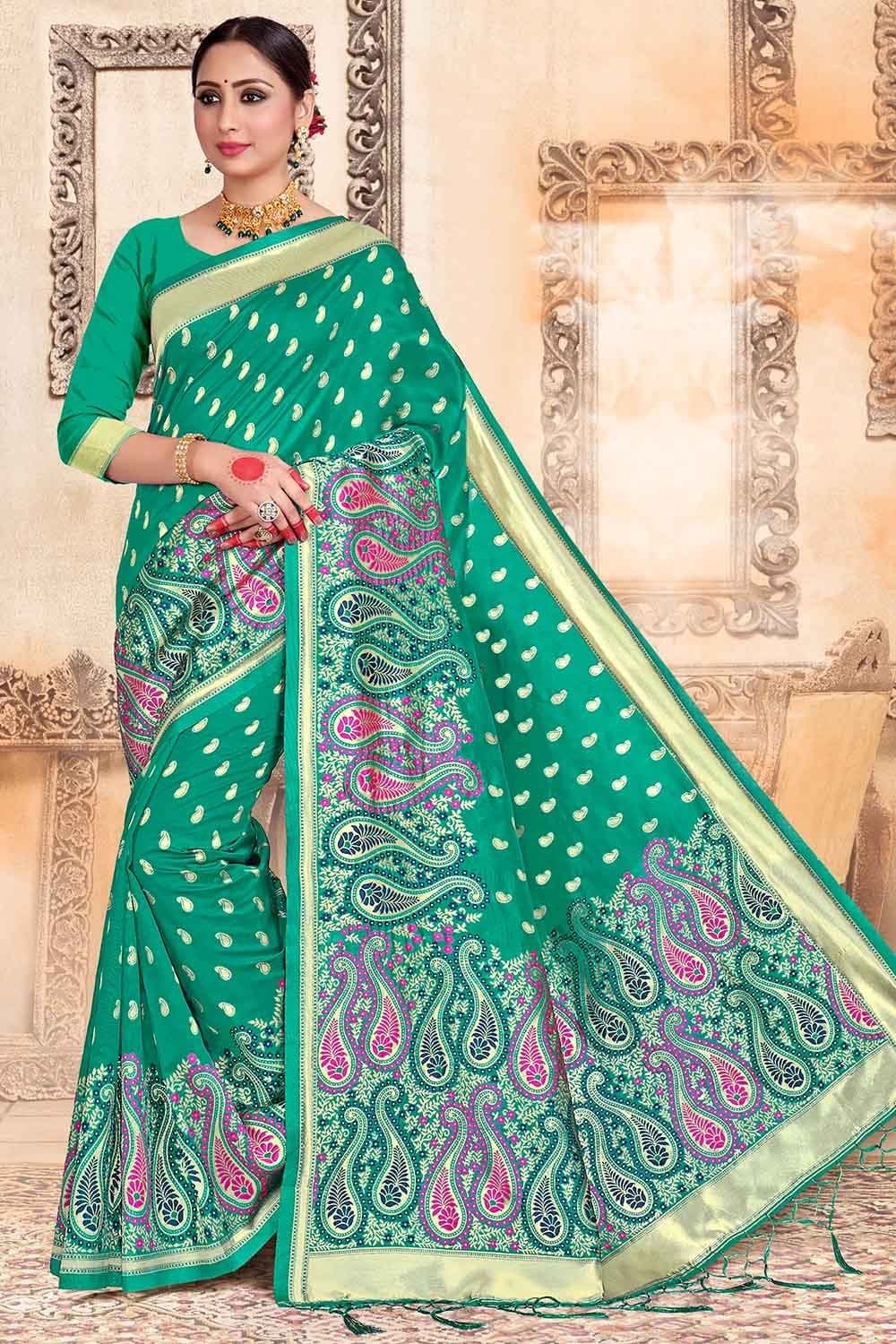 Pista green Chanderi saree with gold embellishment – Sarees By Muhurat