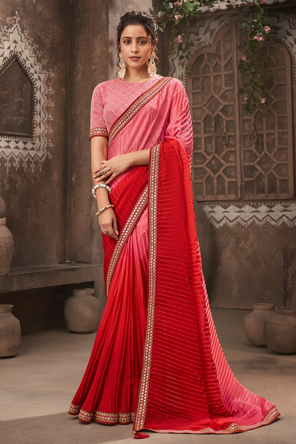 Shahi Chiffon Two Tone-Chinon Embroidery Saree at Rs 1495 in Surat