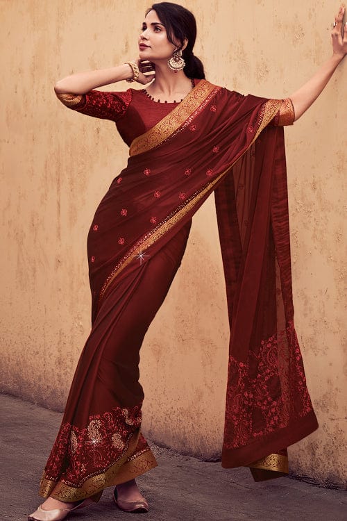 maroon saree