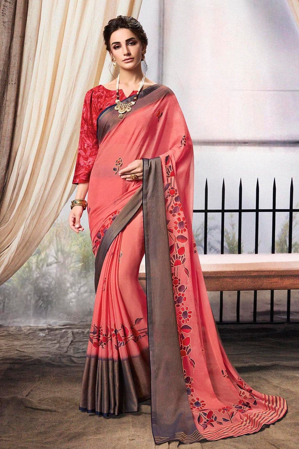 Chiffon Saree Creamy Pink Chiffon Saree saree online