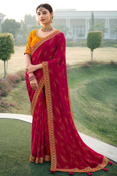 Stylish Print Bollywood Chiffon Saree color (Red)