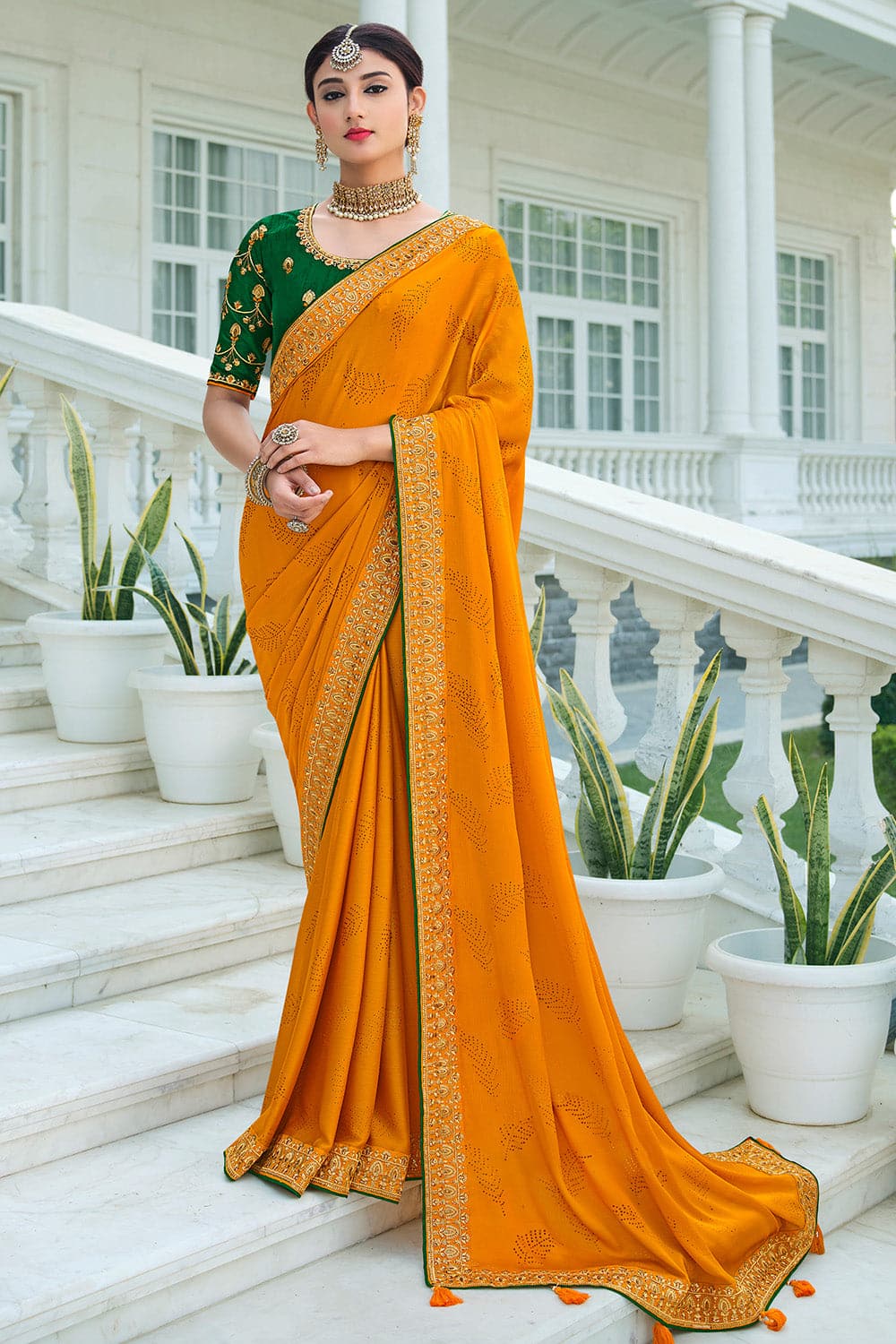 Orange Ombre Chiffon Saree