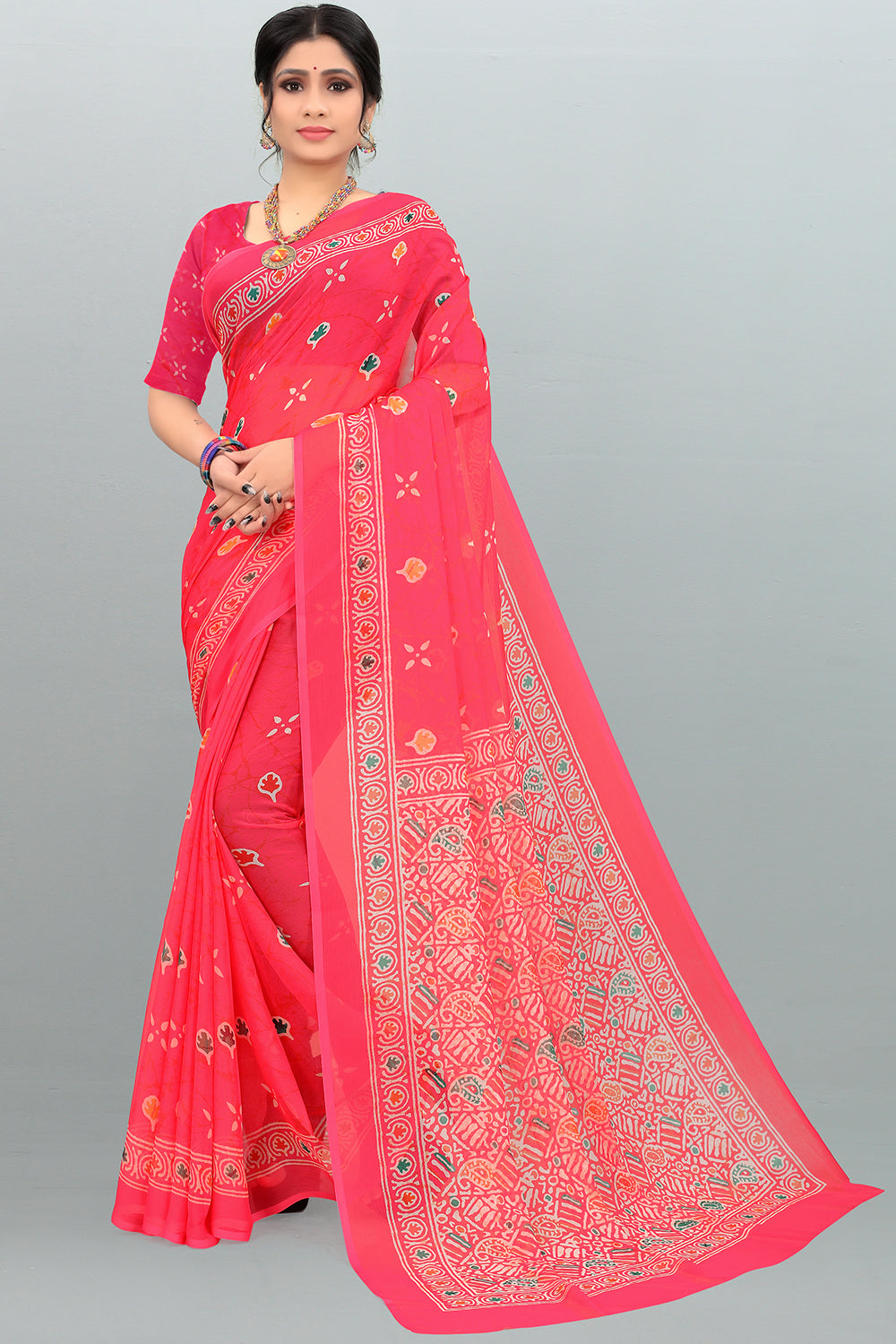 pink chiffon saree