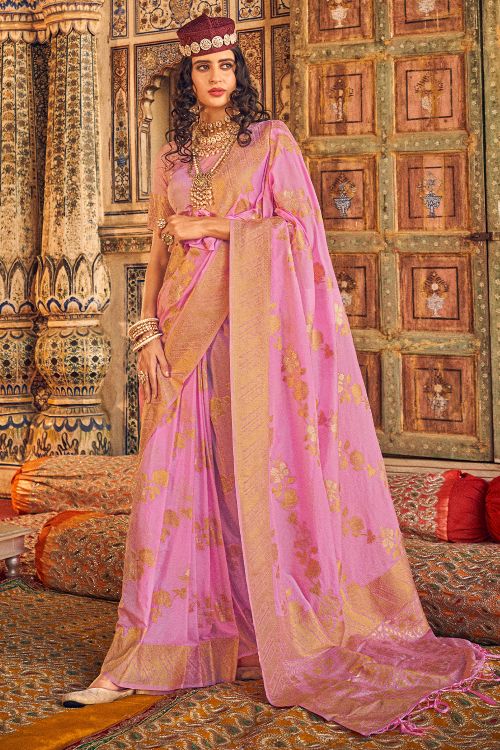 pink chiffon saree