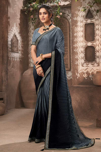Buy Grey Chiffon Saree With Golden Border & Brocade Silk Unstitched Blouse  Piece for Women Wedding Party Wear Sari Plain Sari for Bridesmaids. Online  in India - Etsy