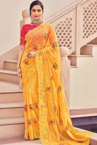 Buy Honey Yellow Ilkal Saree Woven Ilkal Silk Blend Yellow Sarees Online @  Best Price In India | Flipkart.com