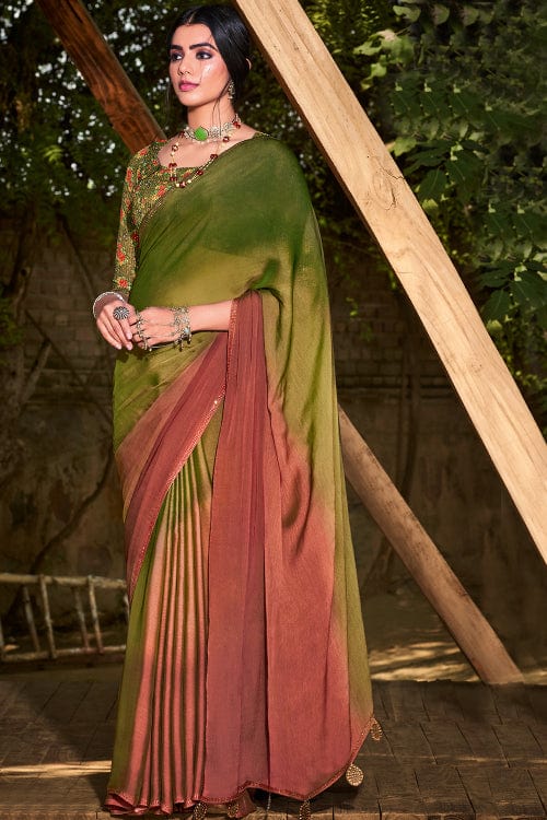 green chiffon saree