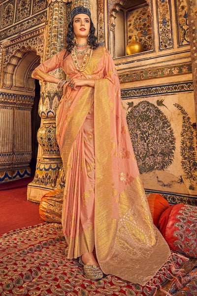 Peach Chiffon Saree With Zari Woven Border 4031SR06