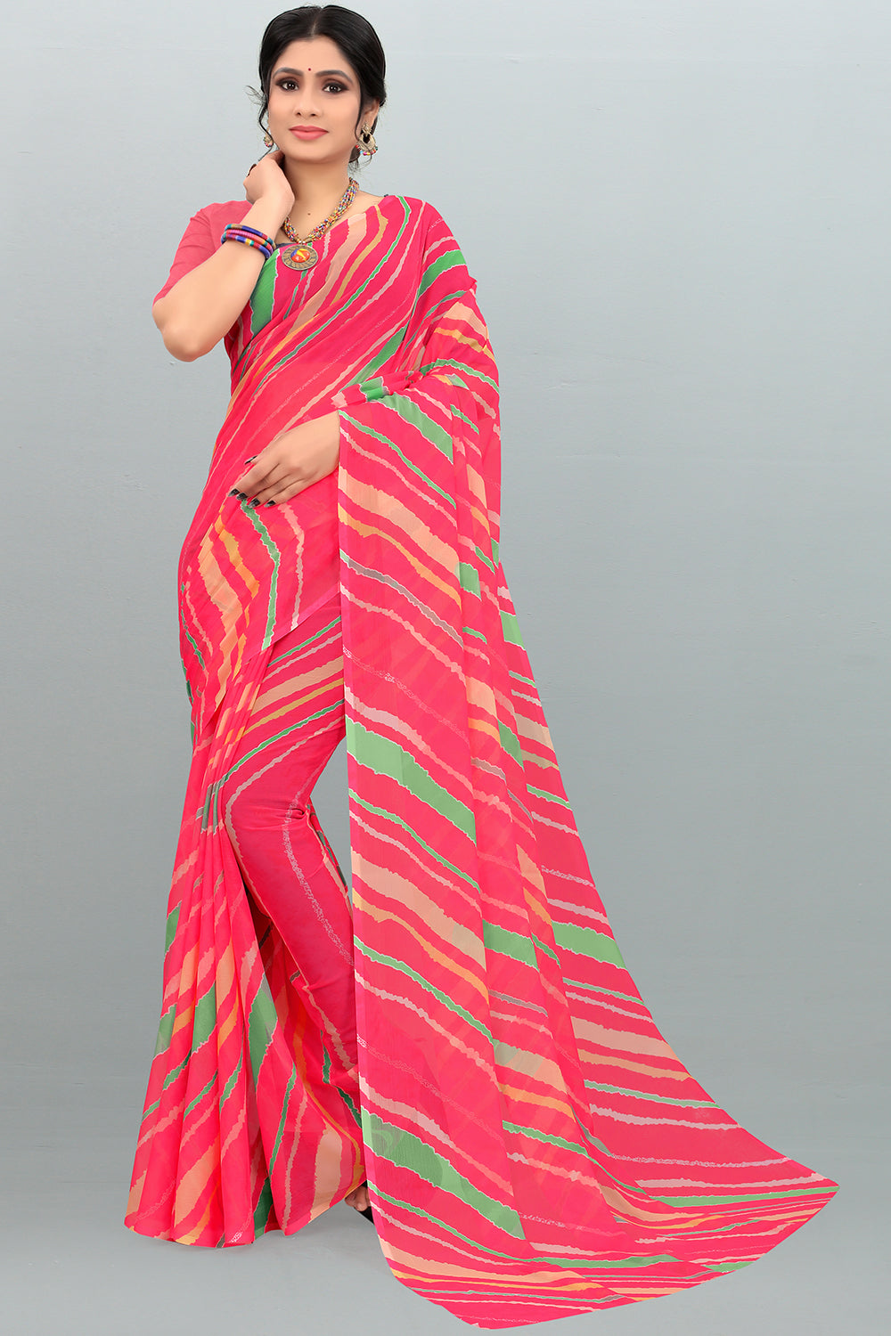 pink chiffon saree