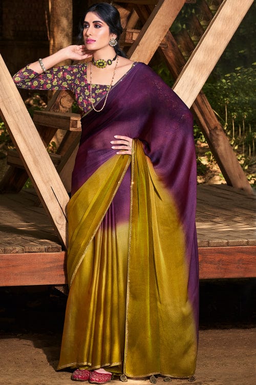 purple chiffon saree