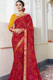 chiffon saree, red saree