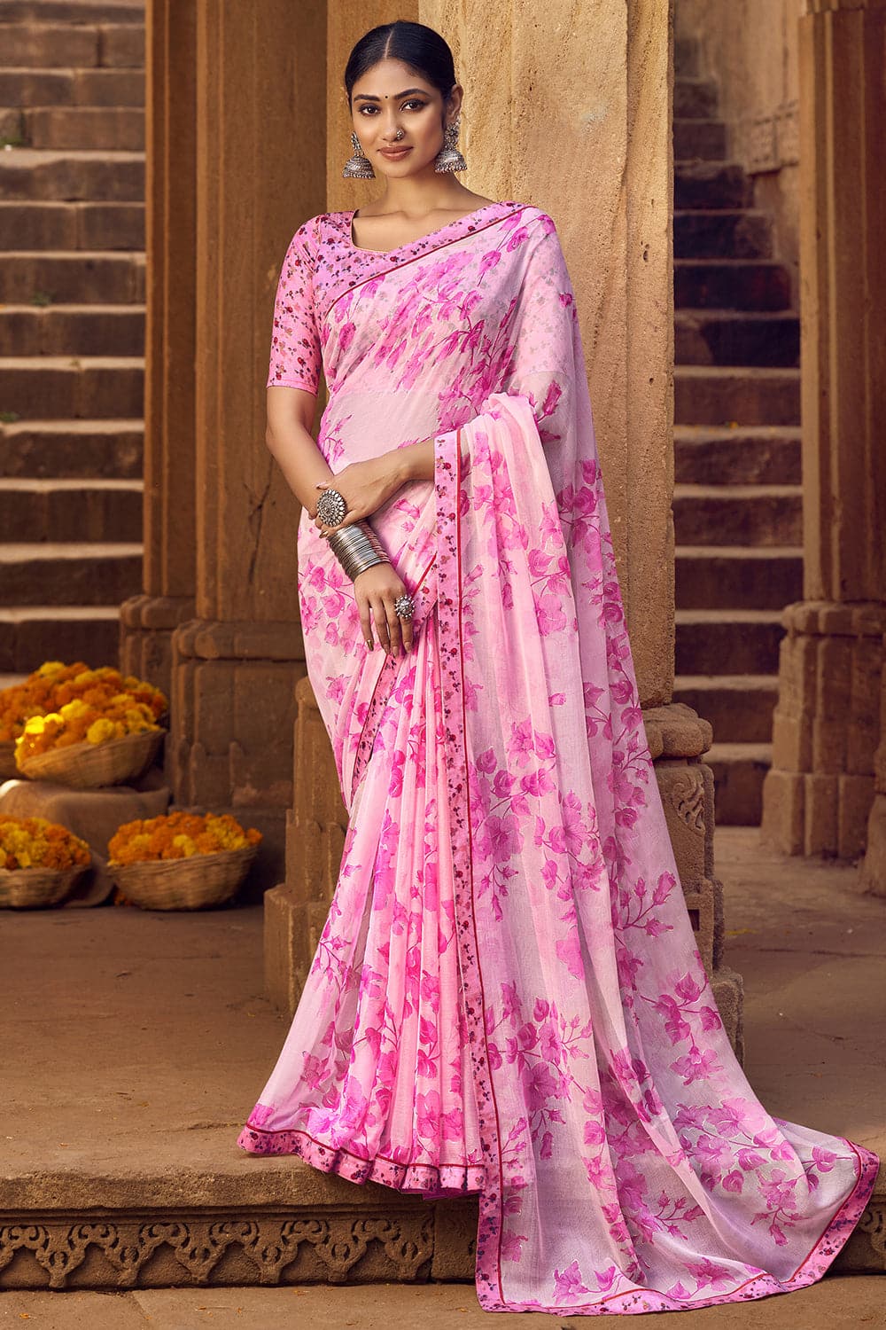 Light Pink Woven Chiffon Saree