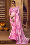 pink chiffon saree