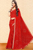 Scarlet Red Bandani Print Chiffon Saree