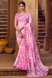 pink chiffon saree